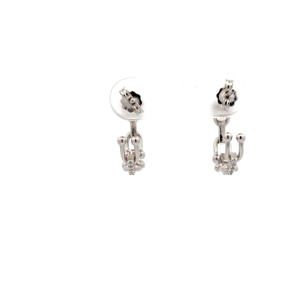925 Sterling Silver Earrings Semi Hoops - Picture 7 of 8